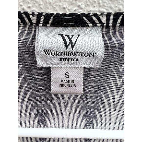 Womens Worthington Stretch Short Sleeve Faux Wrap Black Blouse Size Small - Picture 5 of 10